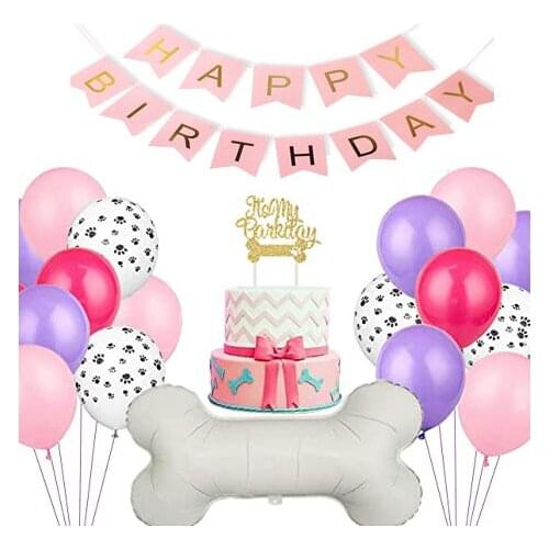 23Pcs/lot Dog Paw Print Balloons Purple Pink Air Globos Bone Shape Foil Balloon Pet Paw Birthday Party Decorations for Girls