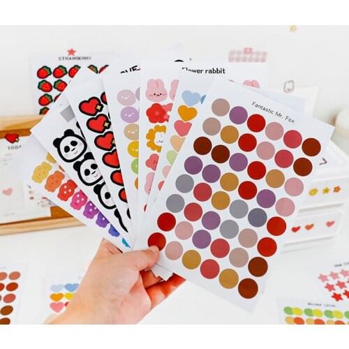 4sheets Marker Dot Sticker Cute March Series Handbook Decoration DIY Basic Material Sticker Kawaii Back To School