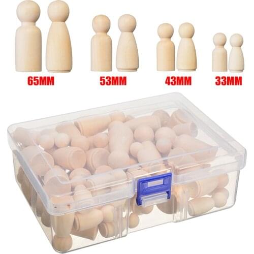 50pcs Unfinished Wooden Dolls 35mm/43mm/55mm/65mm DIY Color Painting Peg Dolls Male & Female Doll Bodies Decorations