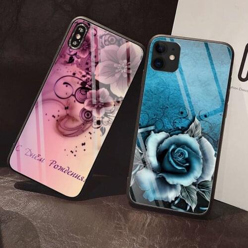 Rose flower art Phone Case Tempered Glass For iPhone 12 Pro Max Mini 11 Pro XR XS MAX 8 X 7 6S 6 Plus SE 2020 case
