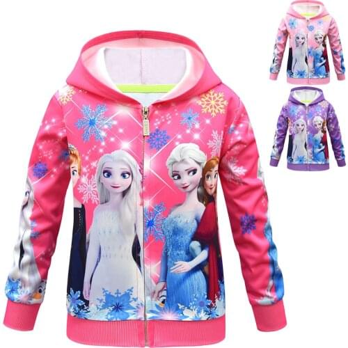 Disney Ice Snow Queen Girls Spring Autumn Casual Hoodies Elsa Anna Sweatshirt For Girls Printing Jacket Toddler Zipper Coat