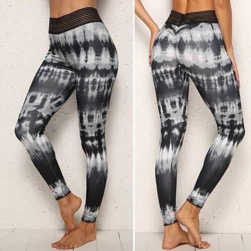 ELOS-Womens Tie Dye Sports Fitness Stretch Hip Slim Yoga Leggings Black