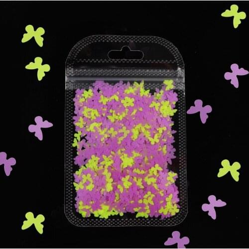 Fluorescence Nail Art Sequins Glitter Butterfly Shape Nail Glitter Flakes 3D Neon Sequins For UV Gel Polish Nail Decorations