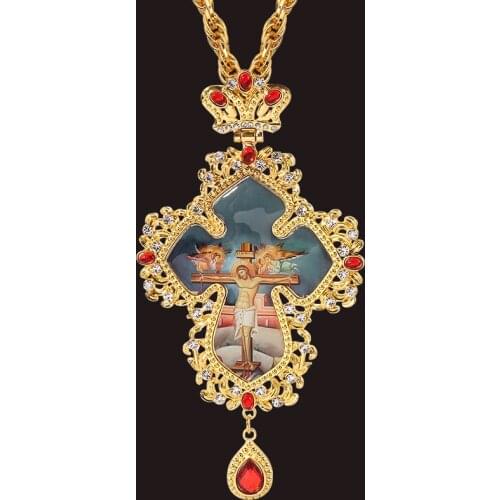 Catholic Cross Pectoral Necklace Jesus Stickers Necklace Christian Church Priest Crucifix Orthodox Religious Icons Gift