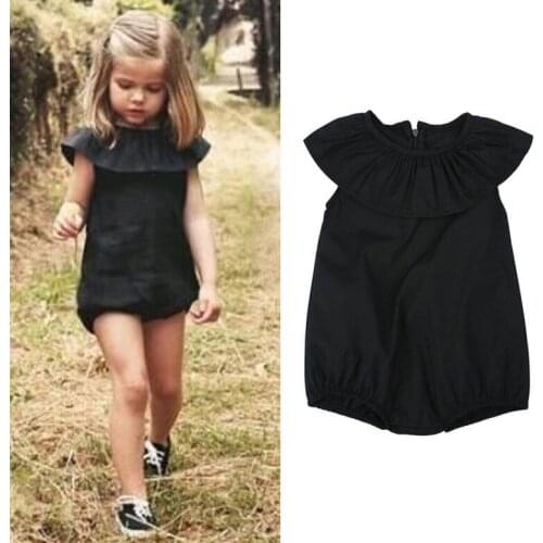 Baby Girl Romper Black Doll Collar Bodysuit Short Sleeve Ruffle Jumpsuit Summer Clothes Sets