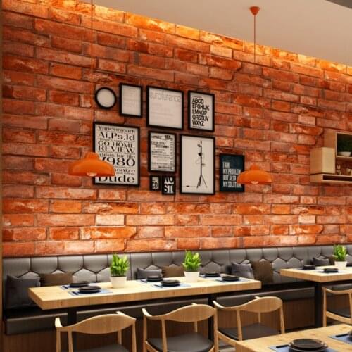 Red Style Vintage Chinese Brick Wallpaper Home Decor 3d Embossed Pvc Wall Paper Living Room Restaurant Waterproof Wallpaper Roll