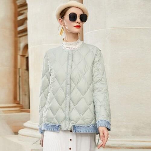 Winter Jacket Women Ultra Light 90% White Duck Down Coat 2021 New Demin Stitching Autumn Outwear Female Short Warm Parka Elegant