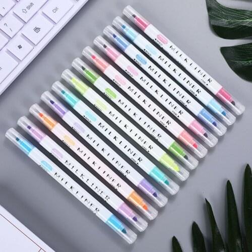 12Pcs/Set MilkLiner Highlighter Pens Creative Double Head Marker Pens For Kids Gift School Office Supplies Korean Stationery