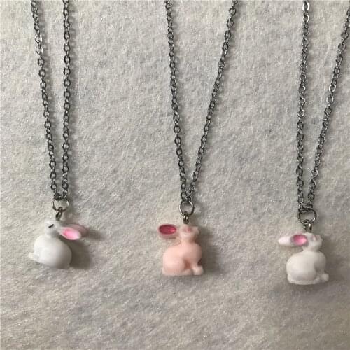 Fashion resin kawaii 3d rabbit bunny pendant necklace for women girl birthday party gifts link chain necklace jewelry animal