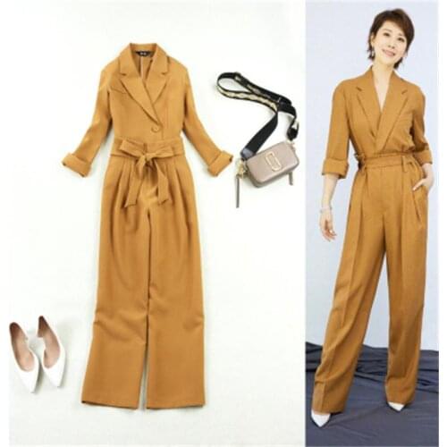 Fashion pants suit femme spring / summer New plus size Slim-fit Leisure busines suit + high waist lace wide leg pants OL Two set