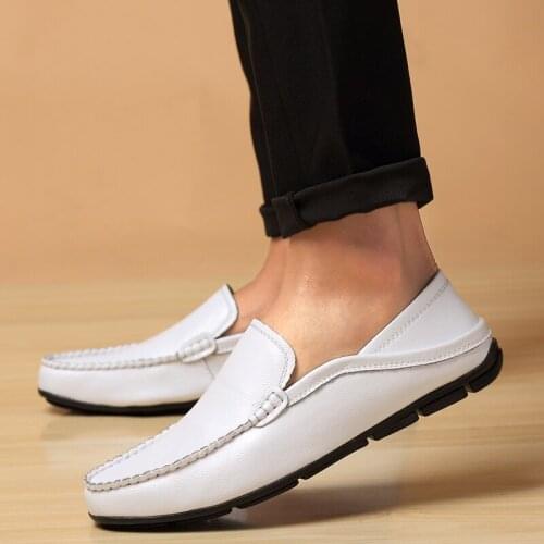 Men Luxury Genuine Leather Slip On Black Shoes Casual Breathable Loafers Mens Moccasins Shoes Soft Leather Business Loafer