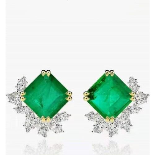 Simple And Stylish Earrings Set With Two Colors（Green ,Yellow) Of Crystal And Square Lace