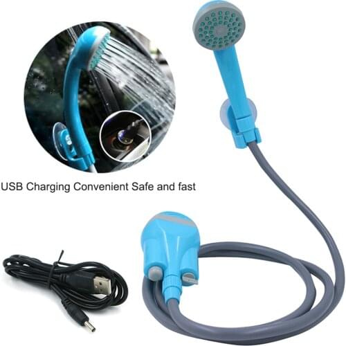 Outdoor USB Charging Handheld Rechargeable Shower head Pumps Camping Shower with 2 Nozzles for Travel Car Wash Swimming Pool