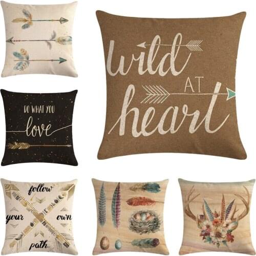45*45cm Arrow Feather Cushion Cover Vintage Fashion Cotton Linen Pillow Case Sofa Car Decoration Cushion Cover