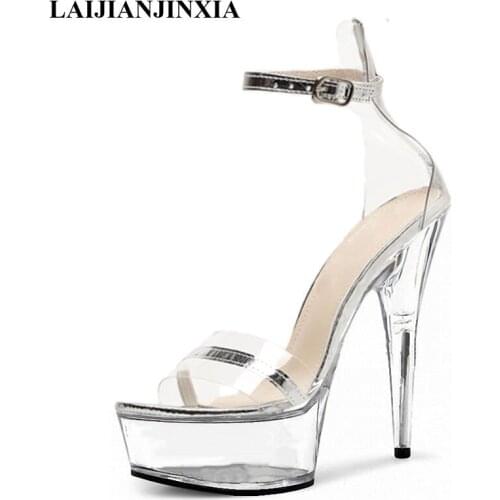 LAIJIANJINXIA New Hot Sell crystal shoes with 15 cm super high heels sandals clubs womens shoes Fashion Platform Wedding Shoes