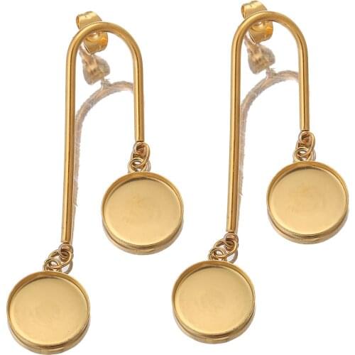 20pcs/lot Gold Stainless Steel Dangle Earring Base Blanks Fit 12mm Cabochon Bezel Settings Diy Post Stud Earrings Findings Craft