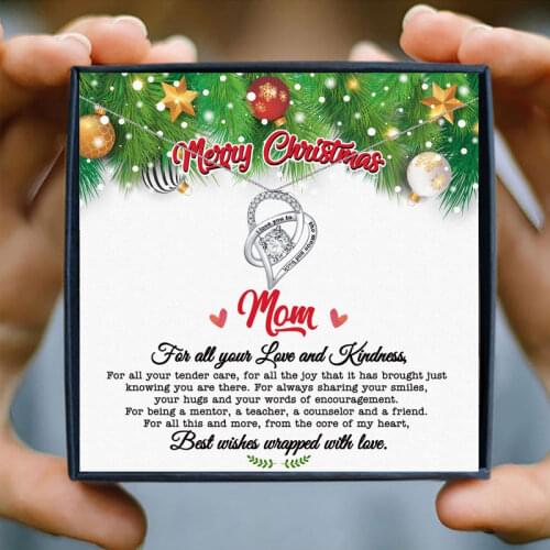 New Fashion To My Mom Hollow Heart Crystal Necklace for Women I Love You to The Moon and Back Wish Card Family Christmas Jewelry