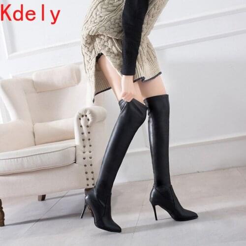 PU High Heel Boots Fashion Pointed Toe Over the Knee Womens Boots Sexy 10CM Thin Heels Tube Boots Ladies Thigh High Boots