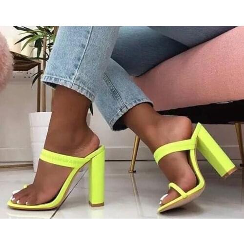 Carpaton Slippers Sandals Flip Flop Women Shoes Fluorescent green Summer Sexy Thick Heels Shoes Cutouts Gladiator Slides