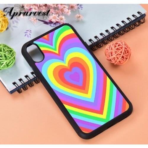 Aprarvest Silicone Rubber Phone Case Cover For iPhone 6 6S 7 8 PLUS X XS XR 11 12 MINI PRO MAX Rainbow Retro Heart