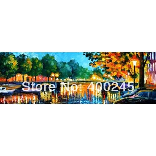 Decorative painting Modern Oil painting Canvas Landscape Street AMSTERDAM EARLY MORNING High quality 100%Hand painted