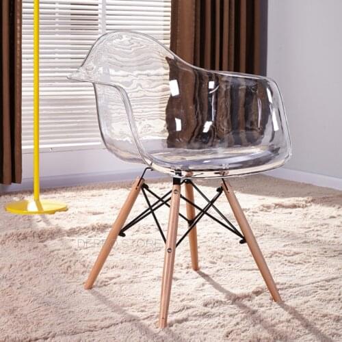 Modern Design Fashion Popular hot sale transparent clear smoke Dining Armchair, acrylic plastic and solid wood loft study chair