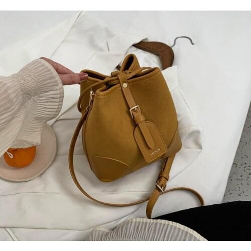 2020 fashion retro frosted leather bucket female bag luxury designer messenger one shoulder fashion lady travel casual handbag