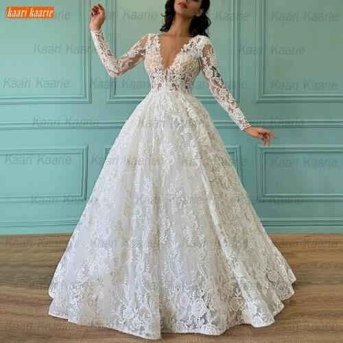 Sexy Boho V Neck Wedding Dresses Ivory V Neck 2021 vestidos de novia Lace Up Arabian Bridal Gowns Long Sleeves hochzeitskleid