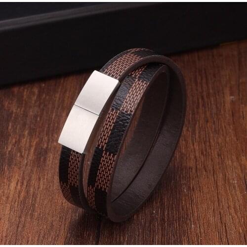 Vintage Cross Wide Cuff Bracelets Stainless Steel Magnetic Genuine Leather Bracelets Men Bracelets & Bangles Women Jewelry
