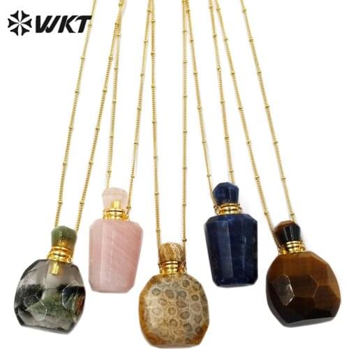 WT-N1178 WKT Natural Stone Necklace Perfume Bottle Pendant Necklace Women Fashion Necklace Jewelry 18 Inch +2 Inch Extend Chain