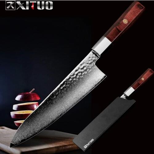 XITUO Japanese Damascus Steel Kitchen Knife Chef Cleaver Slicing Handmade Knife Frozen Sushi Butcher Santoku Knife Tool Sharp CN