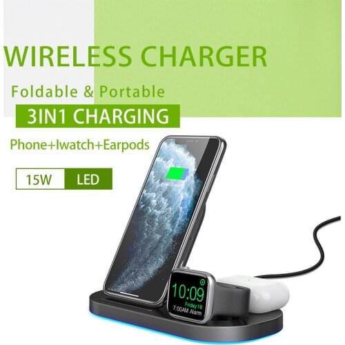 Smart Phone Charging dock station Fast 15W 3in1 QI Wireless charger for Xiaomi Huawei Iphone 12 11 XS XR X 8 Apple watch airpods
