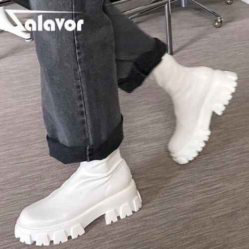Zalavor Size 34-41 Women Ankle Boots 2022 Platform Leather Winter Shoes Woman Warm Fur High Heels Short Boots Footwear