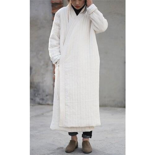 Women retro Winter Parkas Ladies Vintage Loose Long Coat Outerwear Female Vintage Cotton Linen Coat Padded Coat 2020