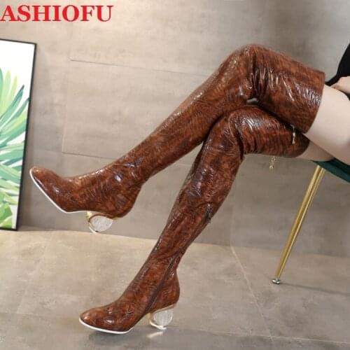 ASHIOFU 2020 New Handmade Womens Thigh High Boots Real-pics Sexy Night-club Long Boots Evening Winter Fashion Large Size Boots
