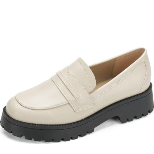 2021 New Spring Shoes Female British Style Thick-soled College Style Casual Loafers Genuine Leather Fashion Shoes Mules Femme