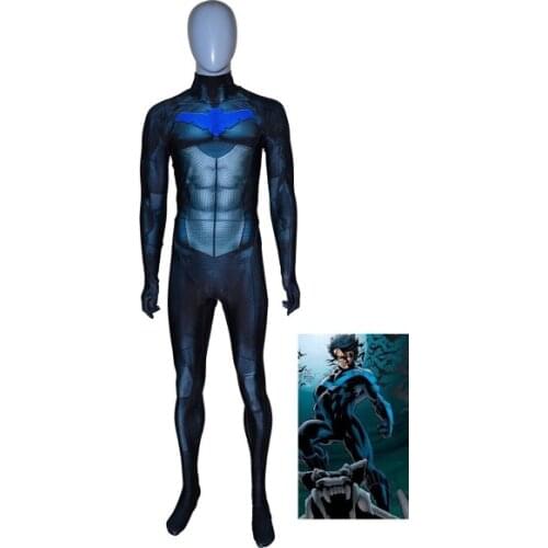 Nightwing Cosplay Costume Spandex Printed Superhero Zentai Suit Halloween Party Bodysuit Custom Made