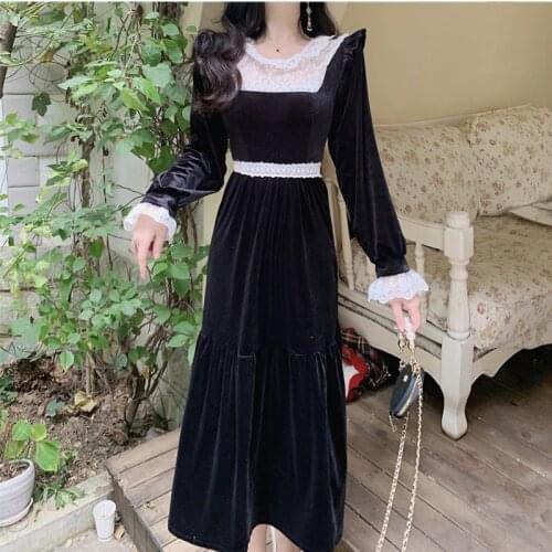 2021 new spring patchwork fit and flare dress elegant solid termperament long dress chic dress formal party wedding robe