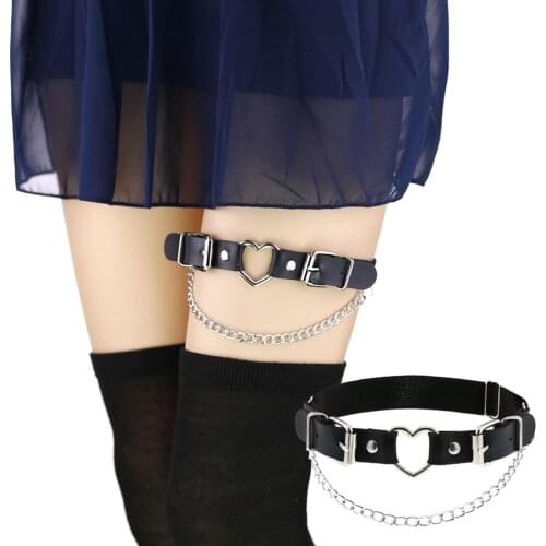 2021 Newest PU leather Leg chain Sexy Heart Punk love leg garter sock Harness round black Adjustable Bondage Party Jewelry Gifts