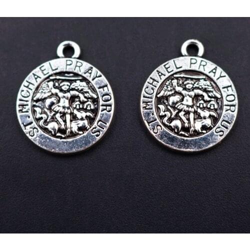 WKOUD 5pcs Silver Plated Nordic Jewelry St. Michael Pendant Necklace Bracelet DIY Metal Amulet Accessories 17mm A1944