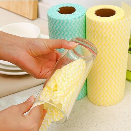 50Pcs = 1 Rolls Lazy Daily Disposable Scouring Pad Rolls Cleaning Tools Tableware Cloth Dishwashing Gadgets Kitchen Accessories