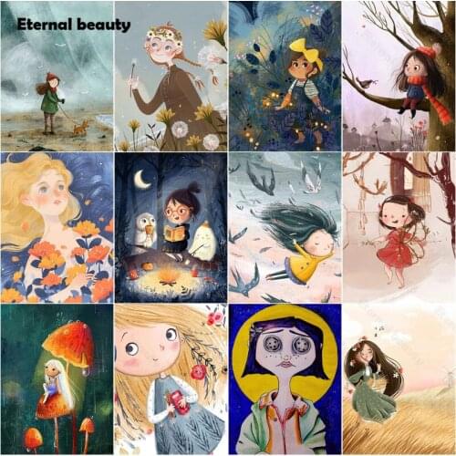 5D Diy Diamond Painting Beautiful Cartoon Little Girls Full Diamond Embroidery Needlework Handmade Gift Cross Stitch Kits Mosaic
