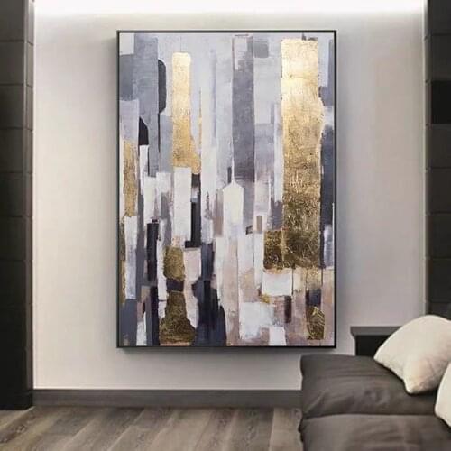 Handmade Abstract Oil Painting Wall Art City Building Picture Minimalist Modern On Canvas Decorative For Living Room