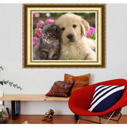 Diamond Painting Animal Cats-Dog Cross Stitch Home Decor Square Drill Full Rhinestone Wall Stickers Embroidery Needlework 30x40