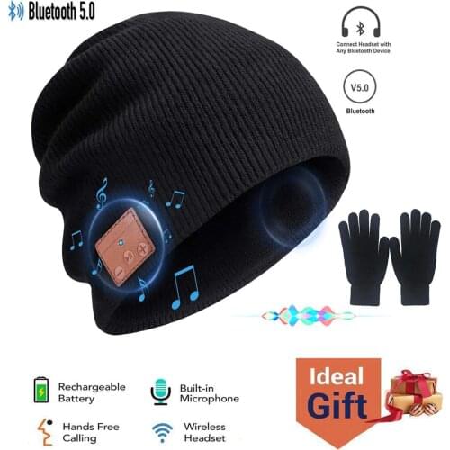 Wireless Bluetooth 5.0 Music Smart Hat with Stereo Headset Headphone Earphone Speaker Mic for Outdoor Sports Best Christmas Gift