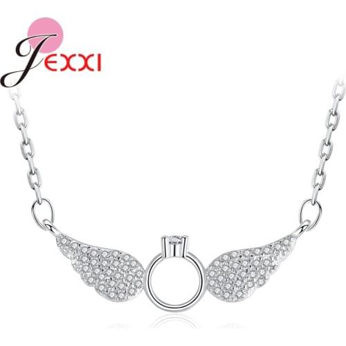 Novel Design Genuine 925 Sterling Silver Wing Shape Pendant Necklace With Sparkling Crystal Top Quality Fashion Jewelry Big Sale