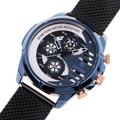 BAGARI Fashion Casual Business Watch Quartz Waterproof Watch for Men Birthday Christmas Gift Blue