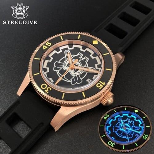 Steeldive Diver Watch Shark 300M Diving Automatic Watch Sapphire Crystal C3 Luminous Germany CuSn8 Tin Bronze Mechanical Watch