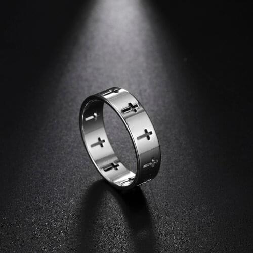 COOLTIME Stainless Steel Couple Rings Silver Color Supernatural Cross Womens Mens Ring Engagement Wedding Gift Fashion Jewelry