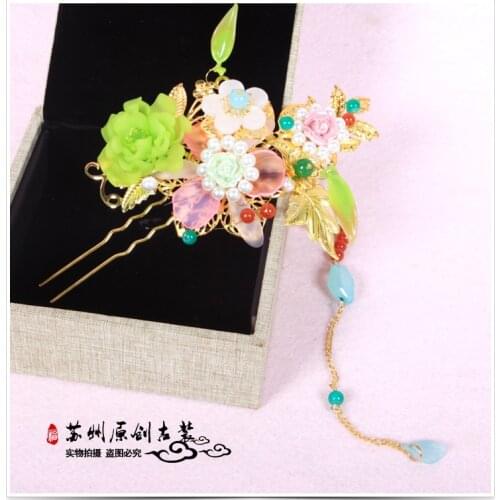 Duo Bao Colored Flower Tassel Hair Stick Bride Wedding Hair Stick Photography Hair Accessory